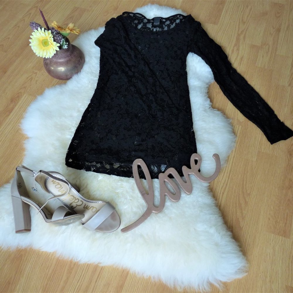 Longsleeve Lace Dress Cover, Black
